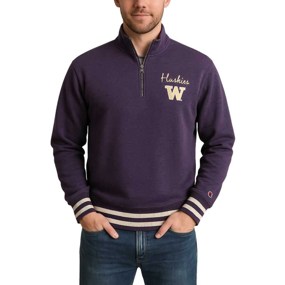 Champion Men’s Medium UW Huskies Sweatshirt Purple 1/4 Zip Mock Neck